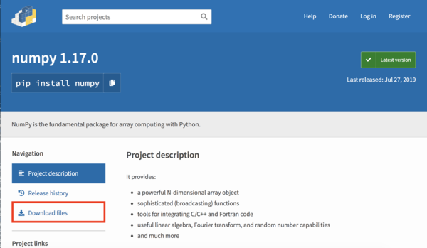 python オフラインインストール numpy